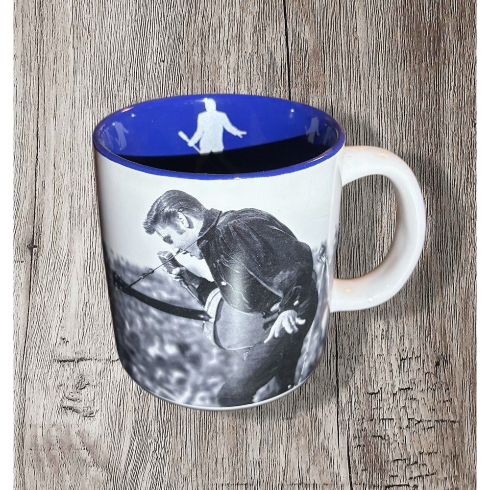 Bioworld Elvis TCB Lightning Bolt Ceramic Coffee Mug White Blue Interior